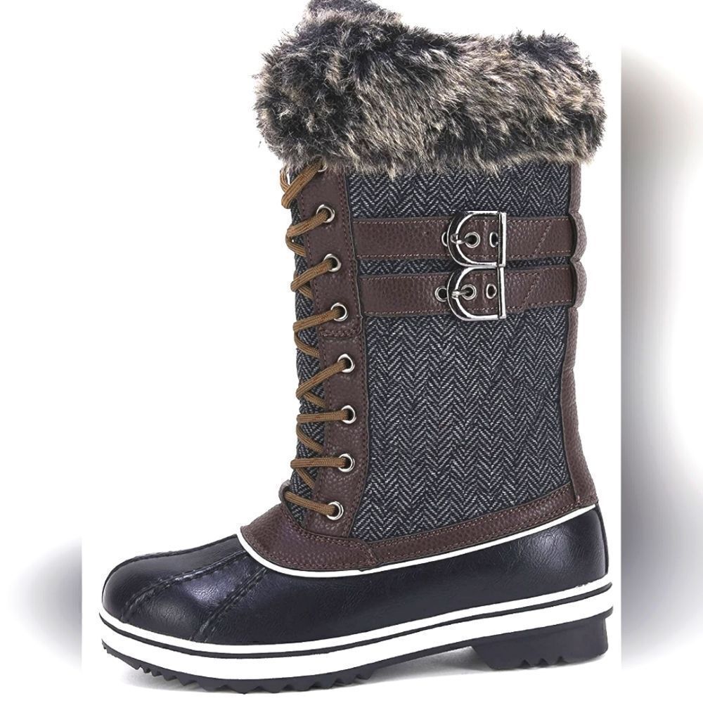 (B-1330) Womens Duck Snow Boots Fuzzy Fur Warm Waterproof Size 5